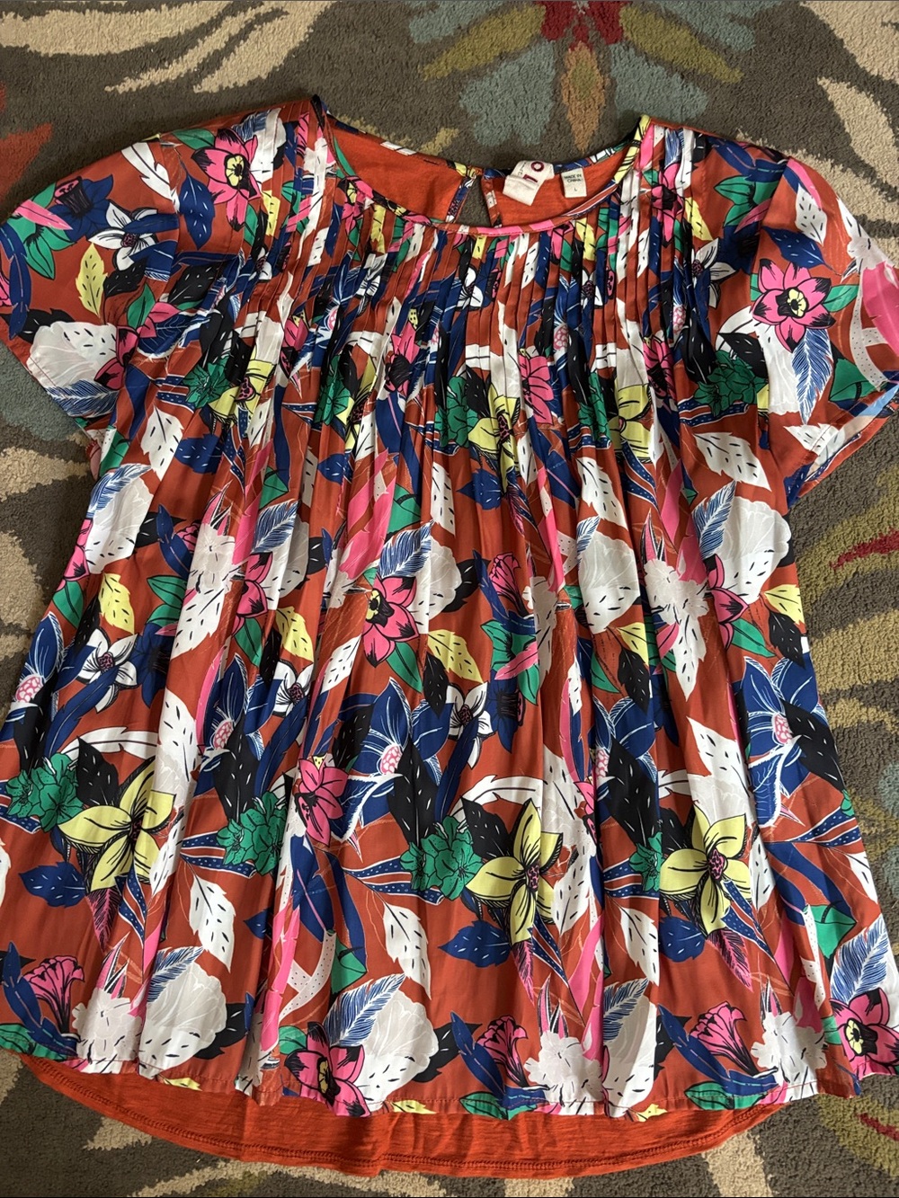 dolan Floral Pleated Blouse in Rust Multi